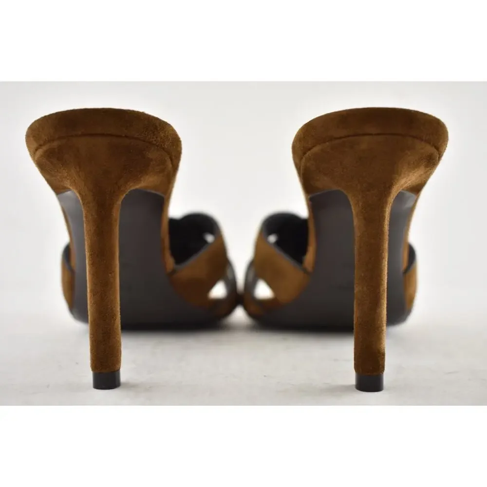 Saint Laurent Tribute 85 Mule Sandal Land Brown Suede Backless Heel Pump 36 - Picture 14 of 15